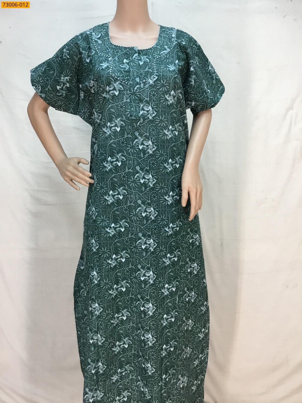 Green Cotton Printed Galaxy Nighty
