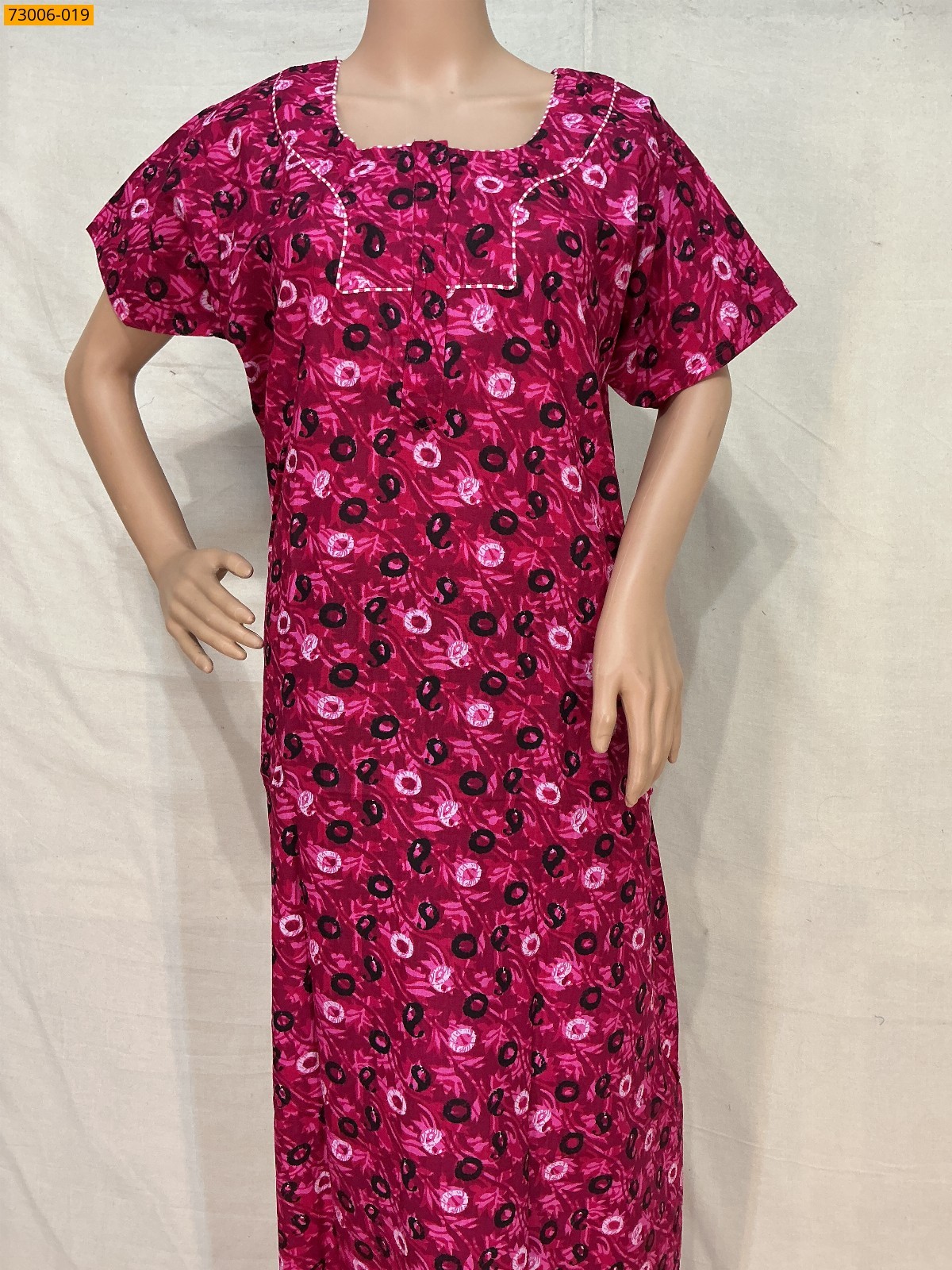 Pink Cotton Printed Galaxy Nighty