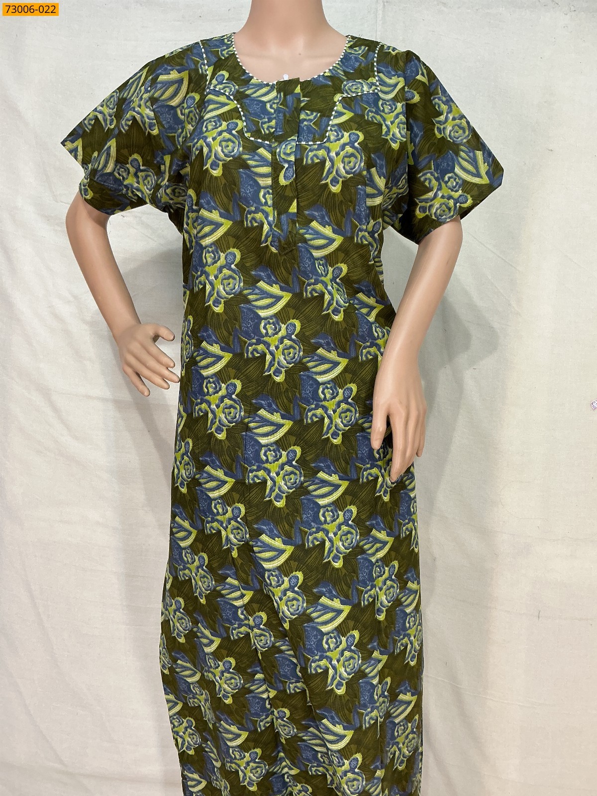 Dark Green Cotton Printed Galaxy Nighty
