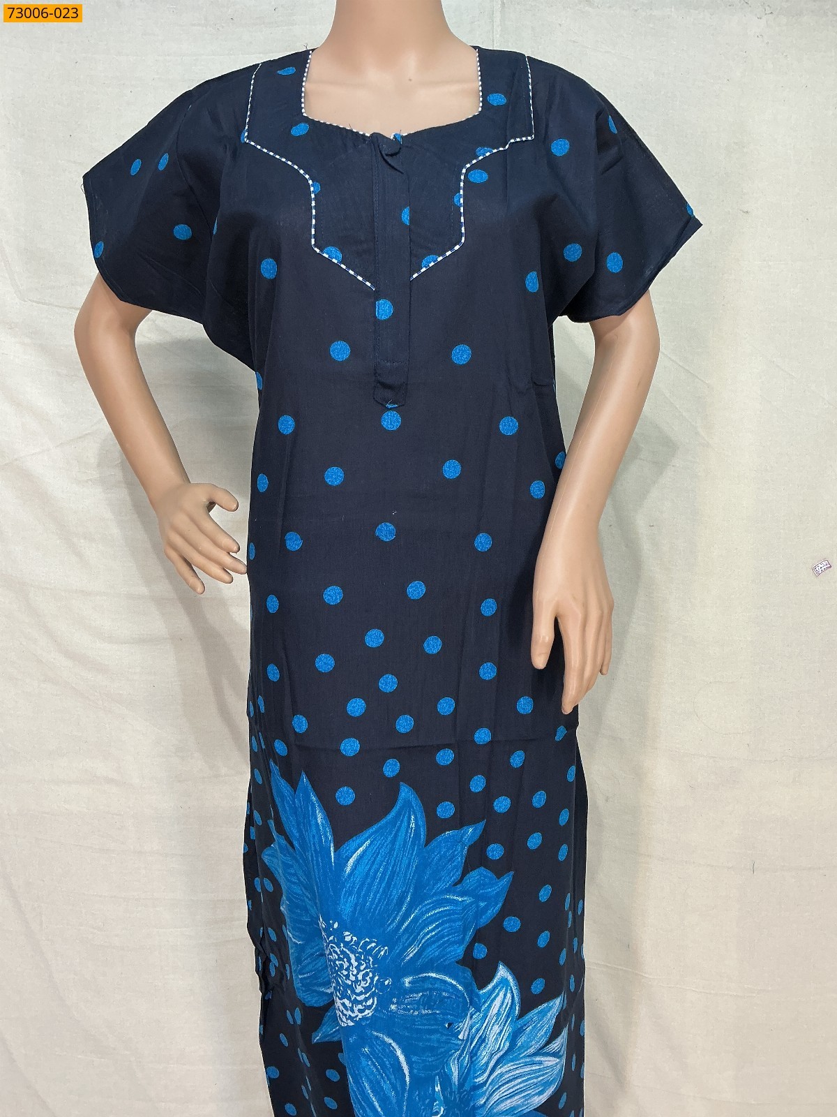 Navy Blue Cotton Printed Galaxy Nighty