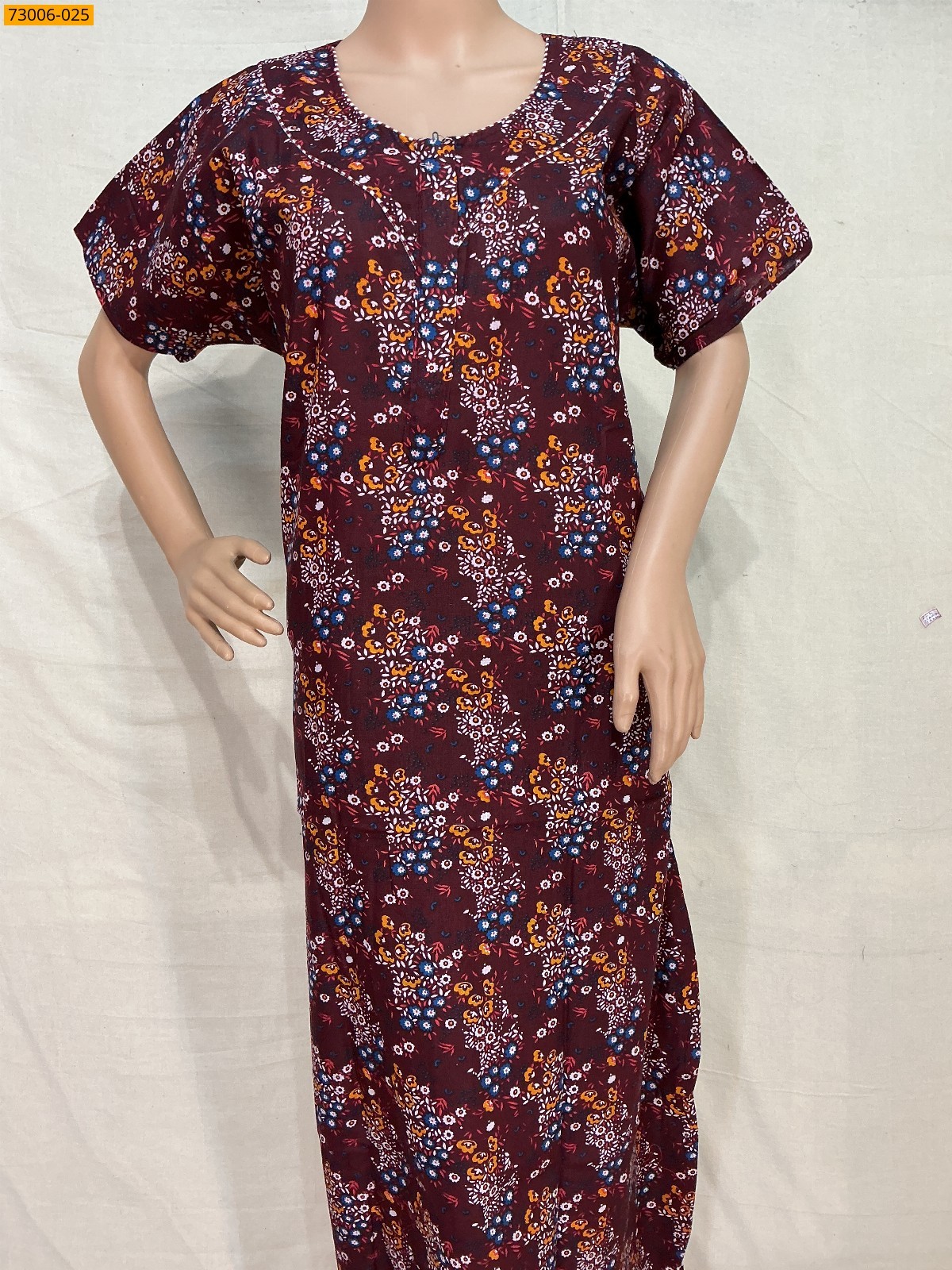 Dark Brown Cotton Printed Galaxy Nighty
