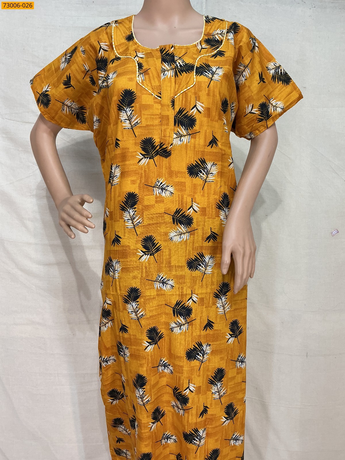 Yellow Cotton Printed Galaxy Nighty
