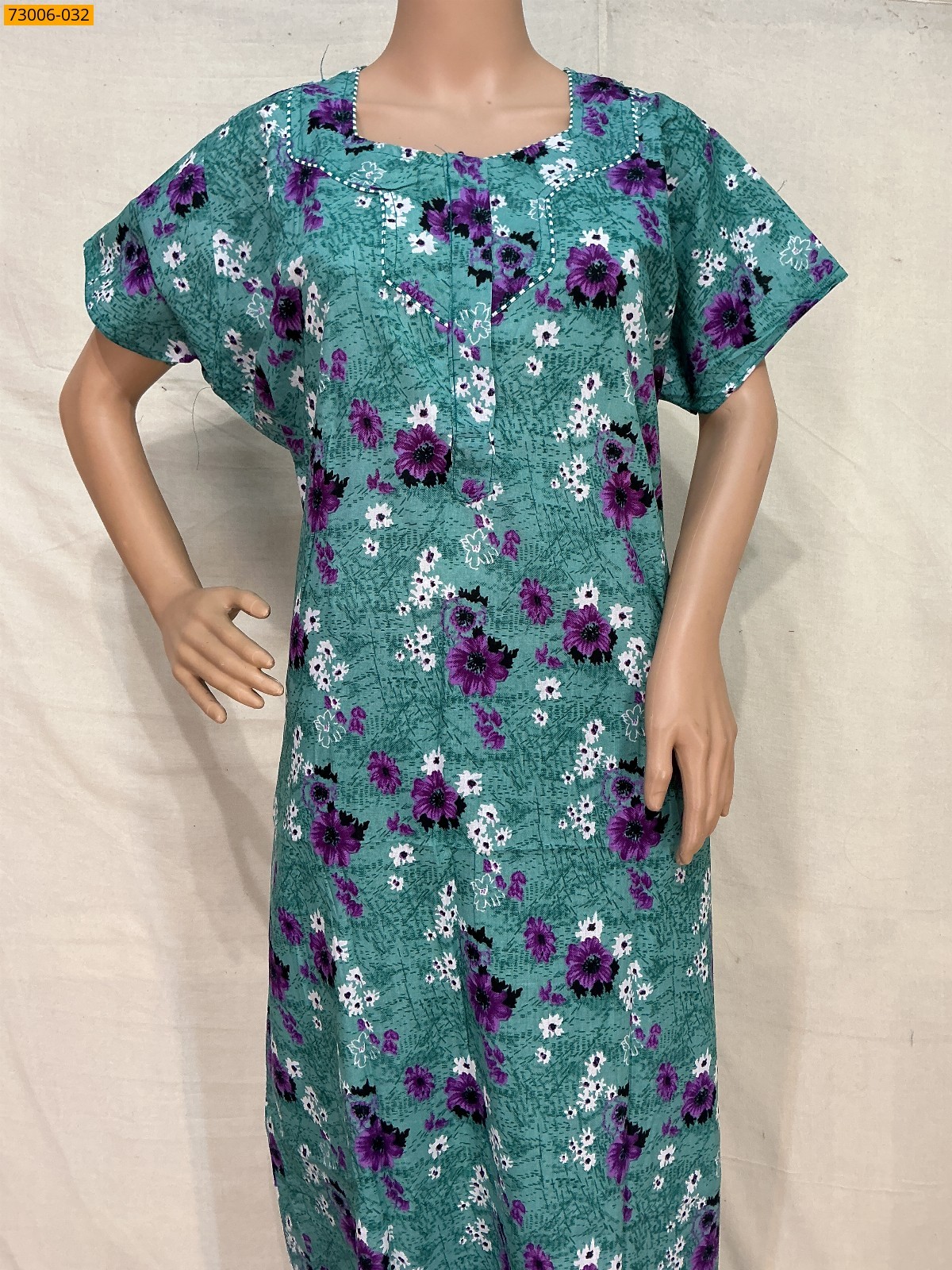 Pastel Green Cotton Printed Galaxy Nighty