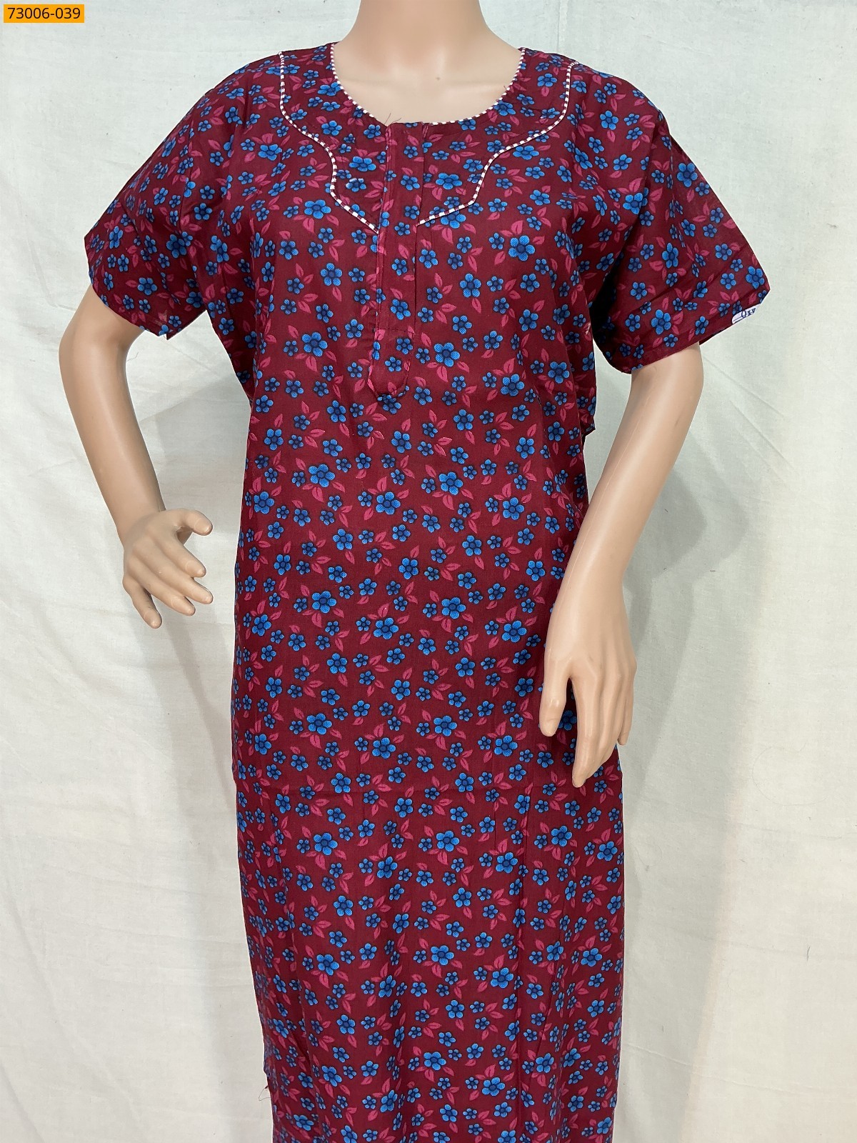 Maroon Cotton Printed Galaxy Nighty