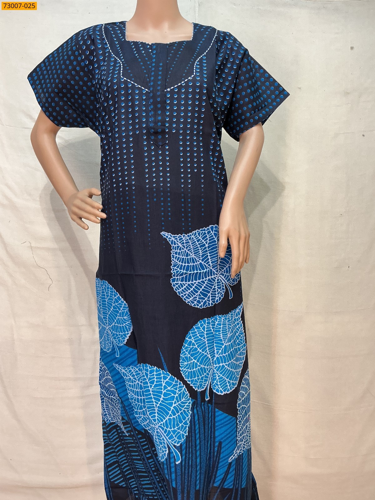 Navy Blue Cotton Printed Galaxy Nighty