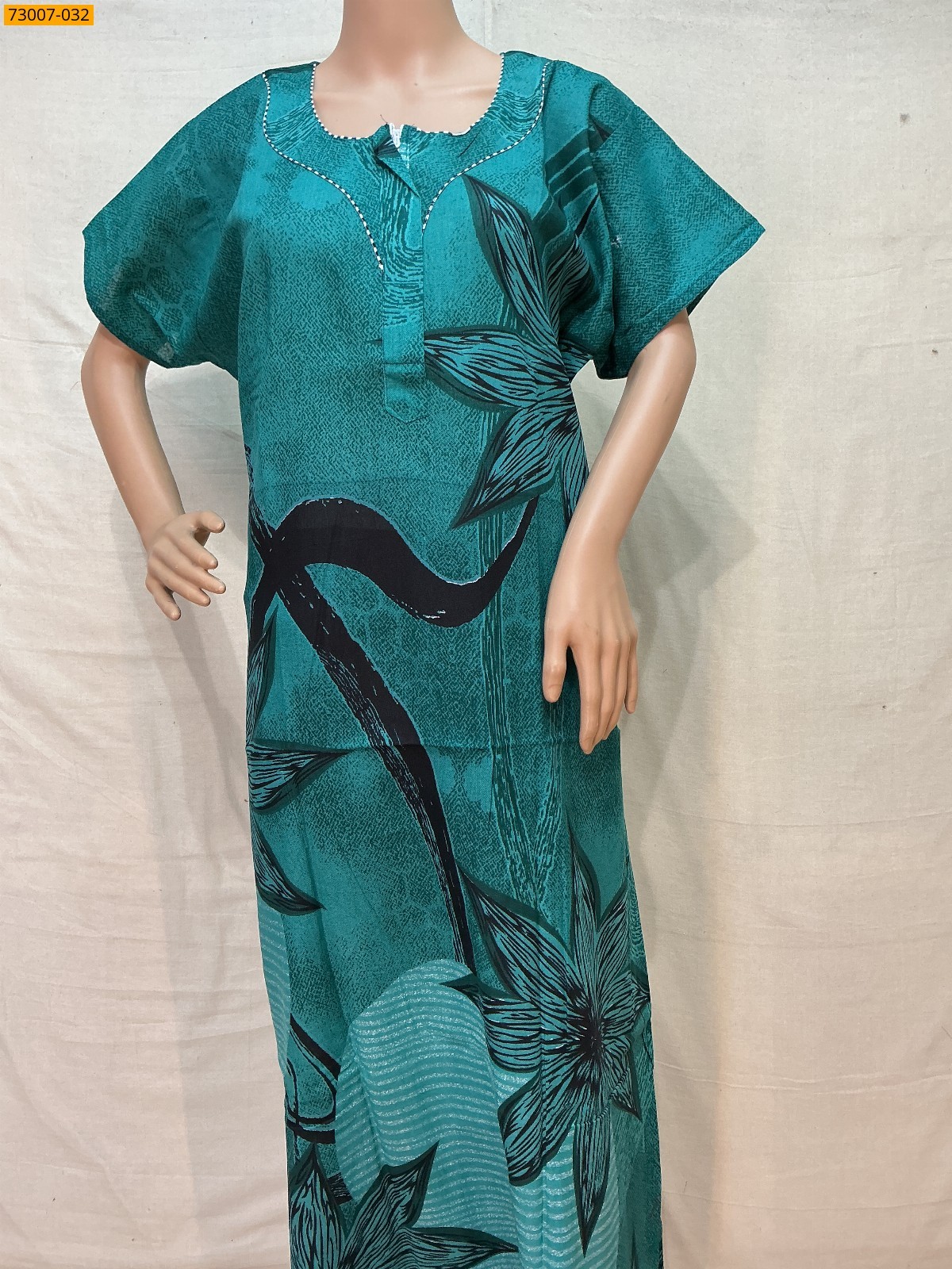 Green Cotton Printed Galaxy Nighty