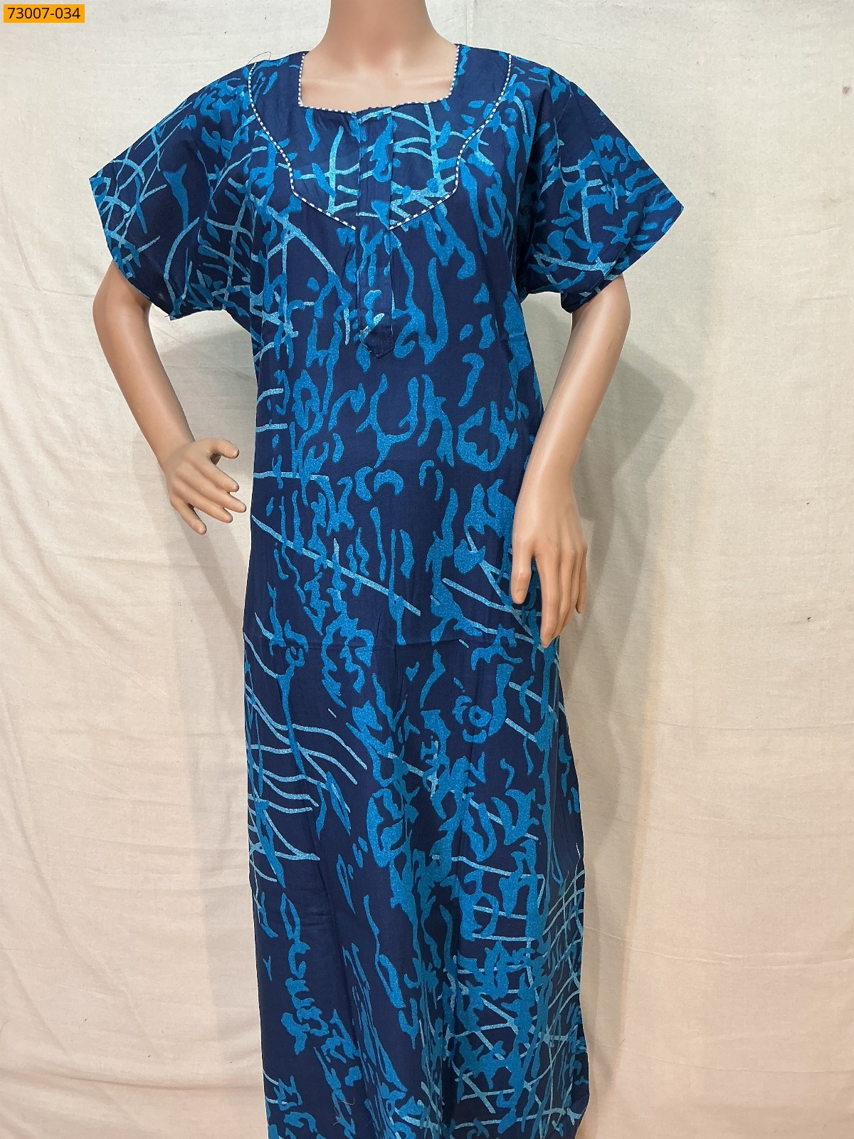Blue Cotton Printed Galaxy Nighty