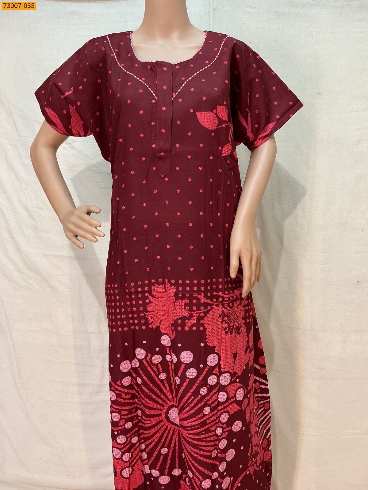Maroon Cotton Printed Galaxy Nighty