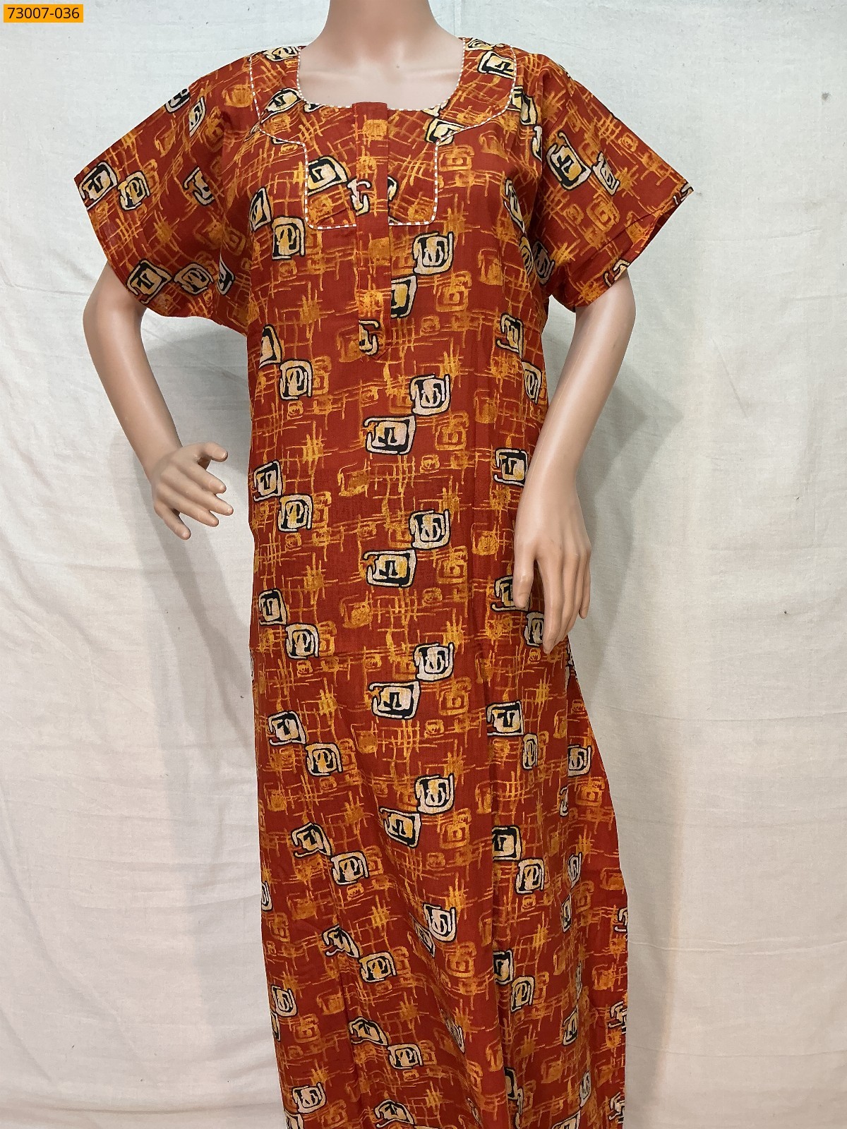 Orange Cotton Printed Galaxy Nighty