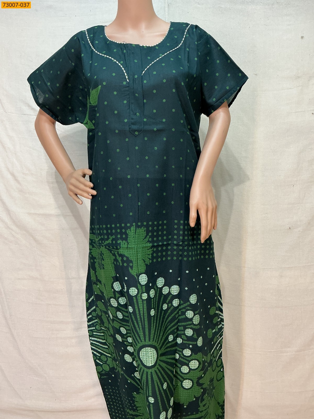 Dark Green Cotton Printed Galaxy Nighty