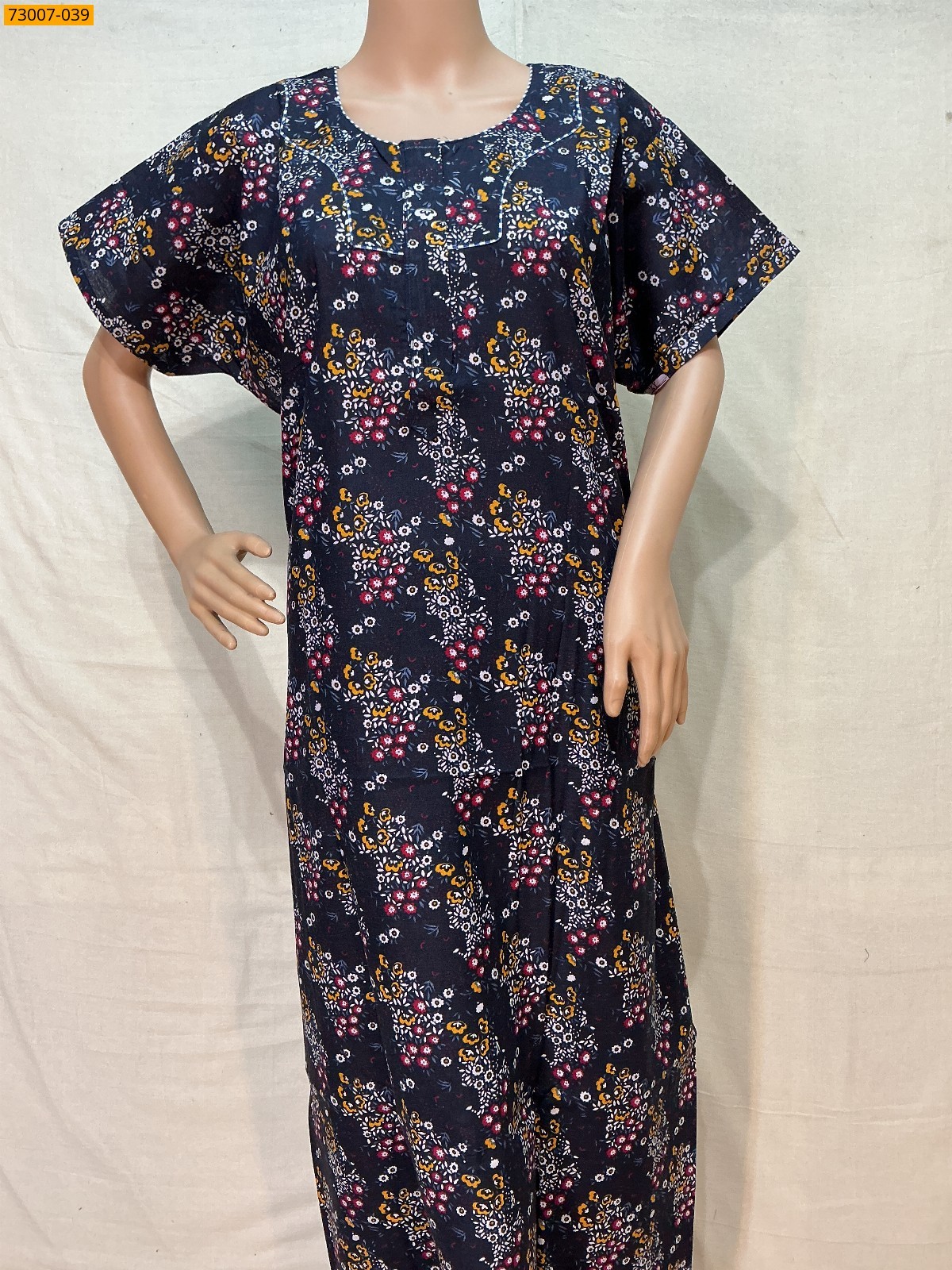 Navy Blue Cotton Printed Galaxy Nighty