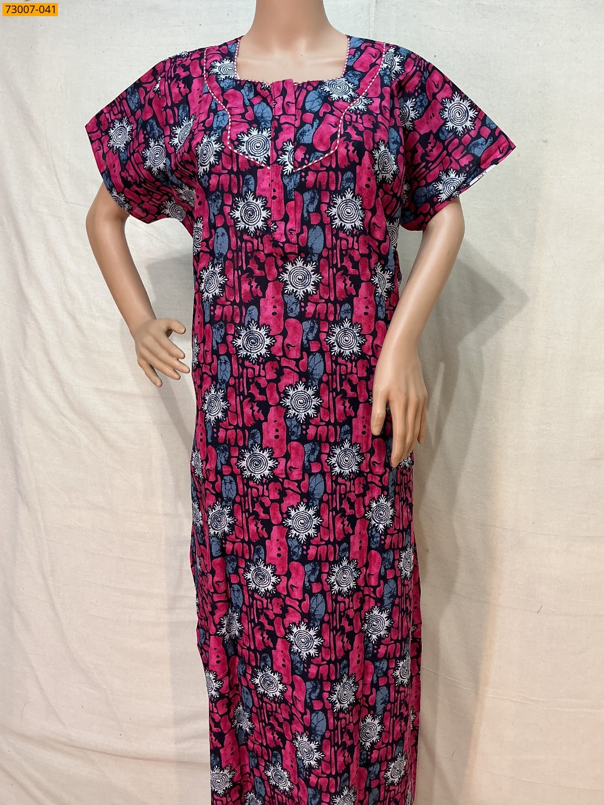 Pink Cotton Printed Galaxy Nighty