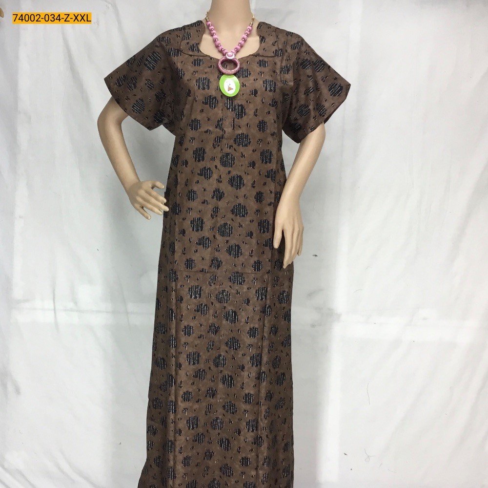 Brown Mangai Cotton Printed Nighty-XXL