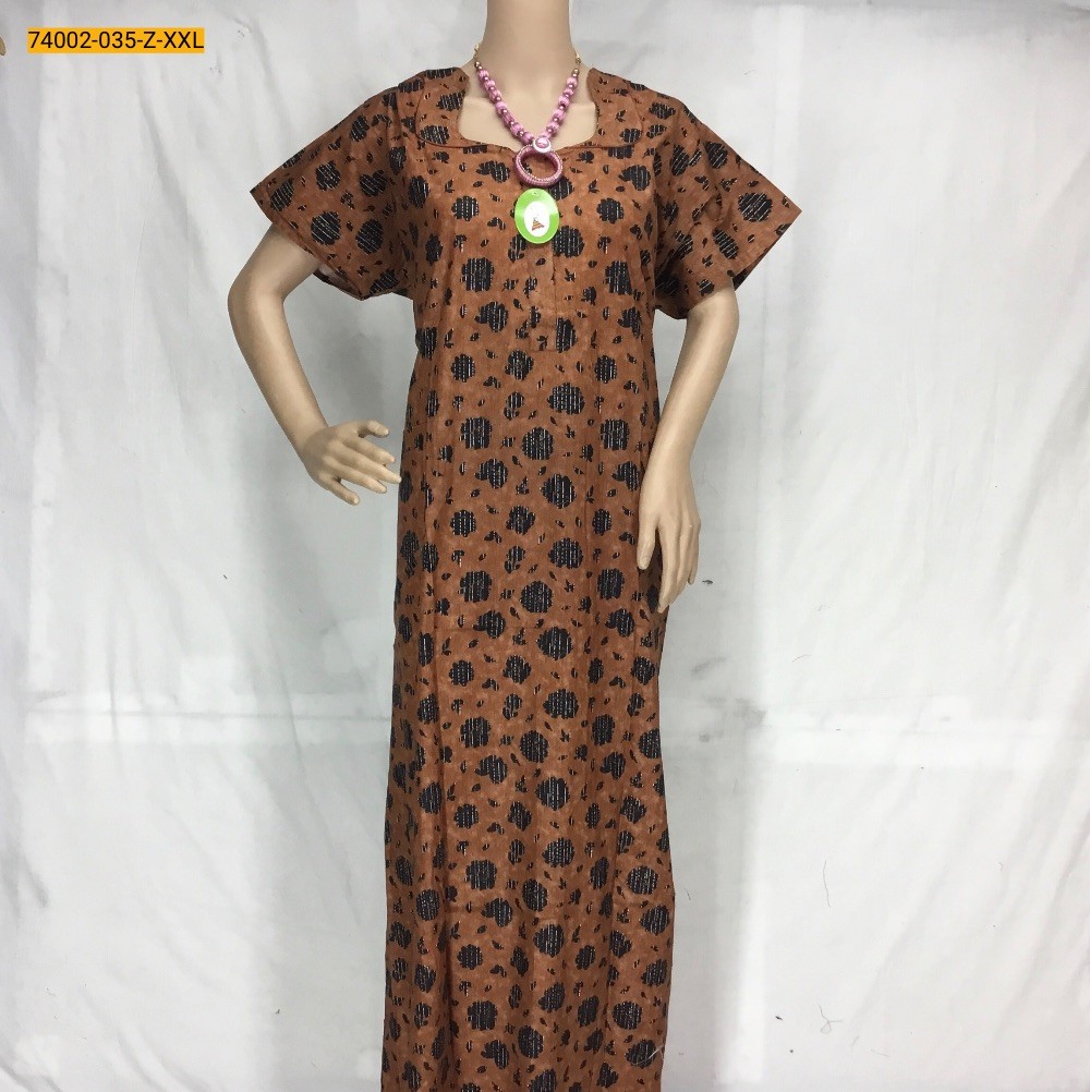 Brown Mangai Cotton Printed Nighty-XXL