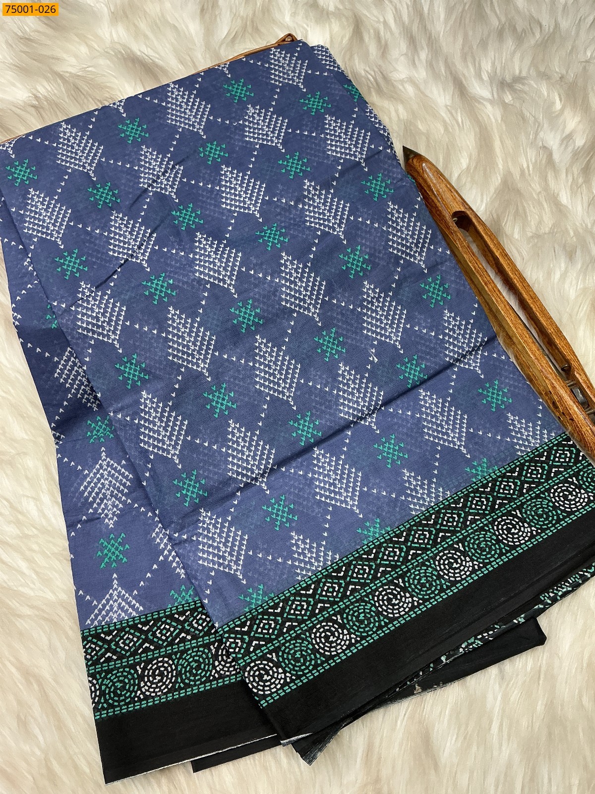 Blue Cotton printed saree