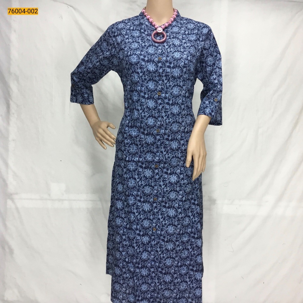 Navy Blue Mulmul Cotton Kurti