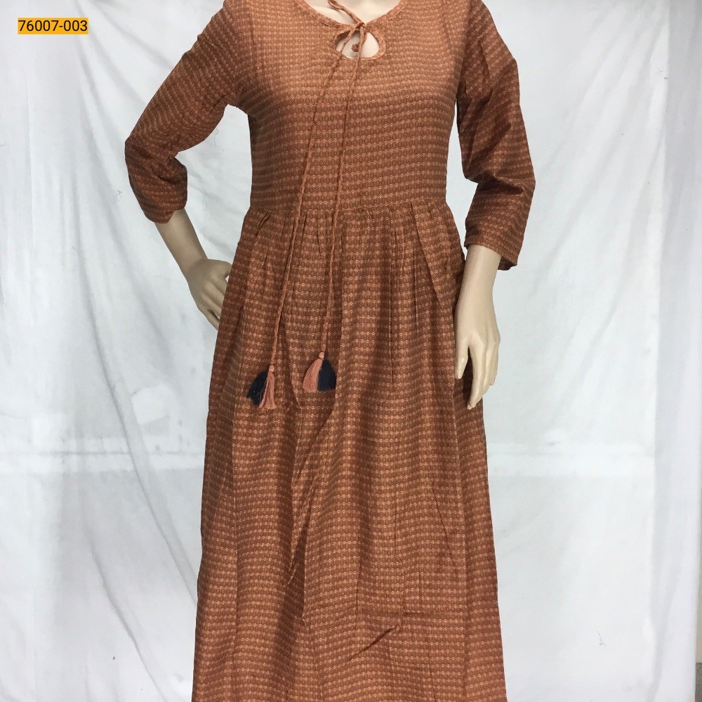 Orange Rayon Dyed Cotton Kurti 