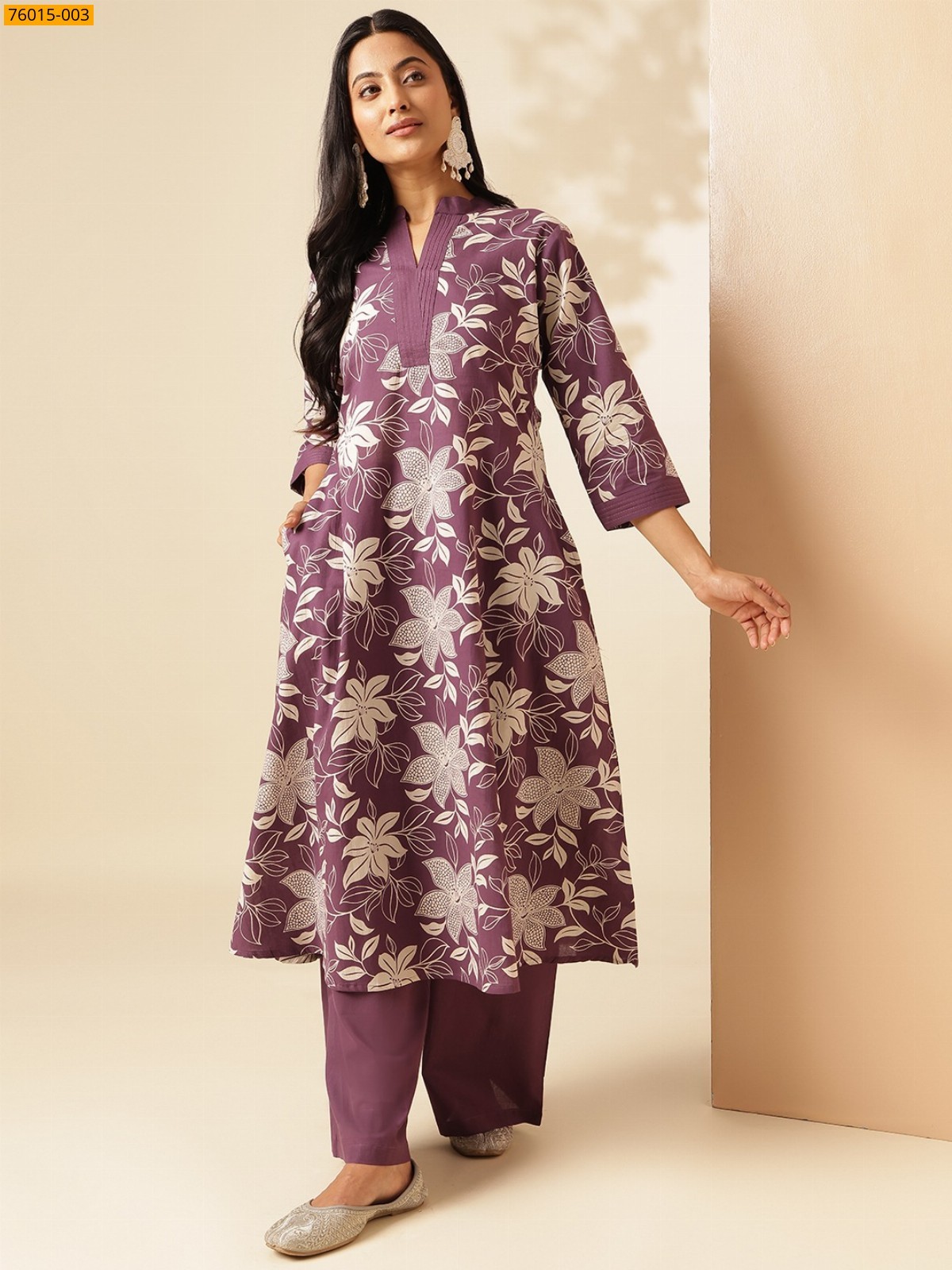Purple Fancy cotton kurti Palazza set