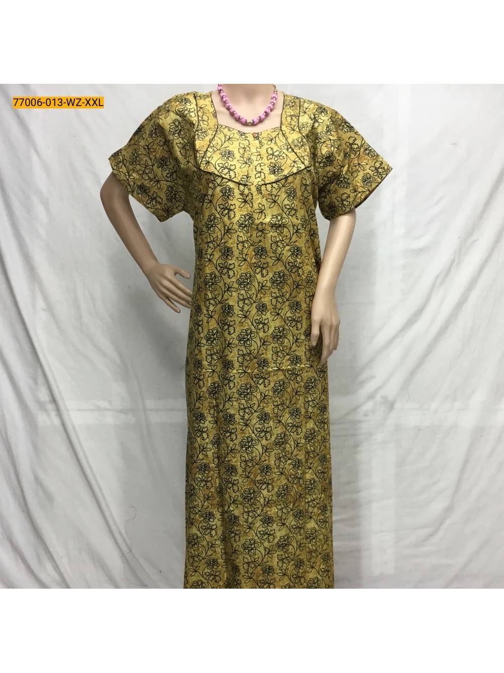 Mustard Yellow Premium Pure Cotton Nighty-XXL