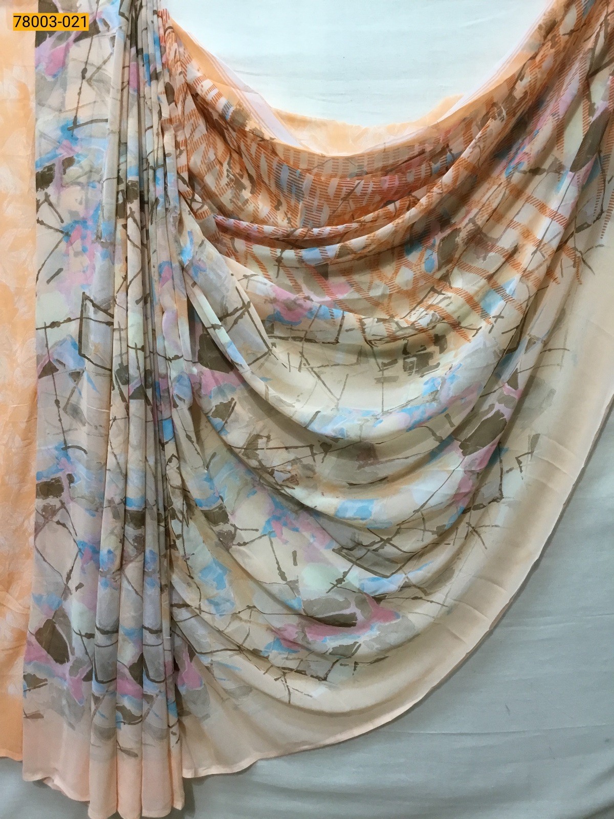 Light Orange chiffon printed sarees