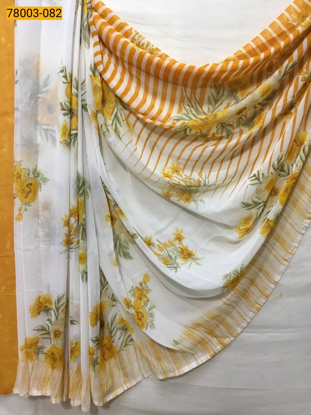 White With Yellow chiffon printed sarees