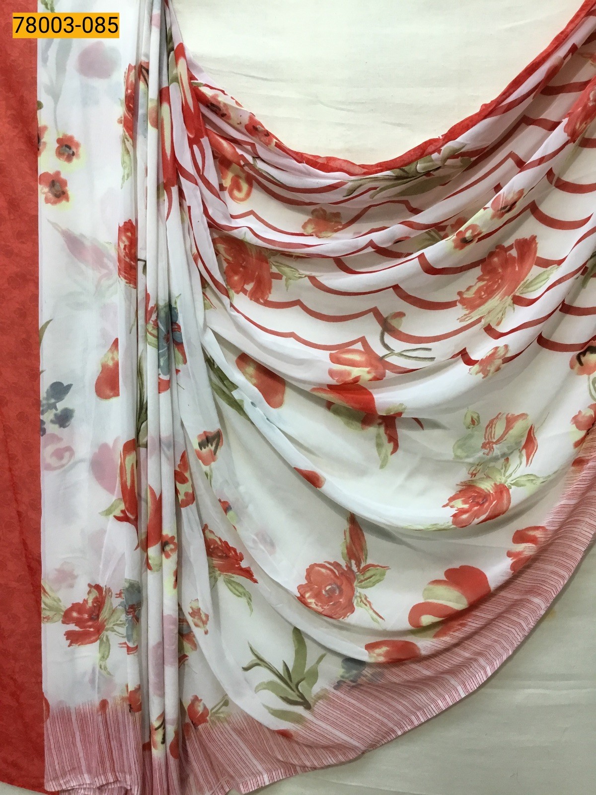 White With Red chiffon printed sarees