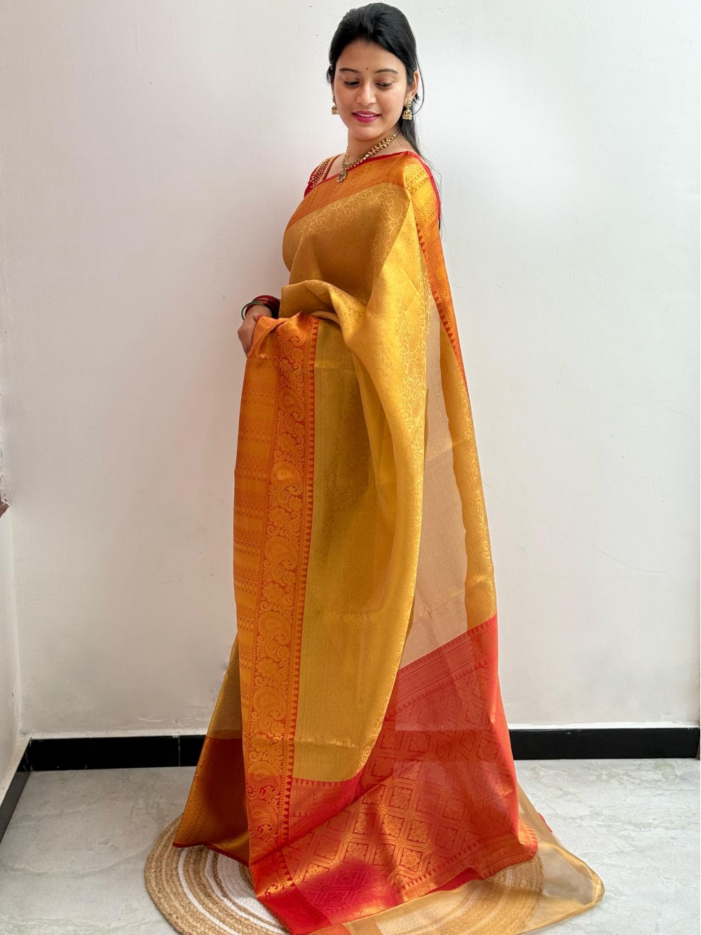 Golden Fancy Tissue Kora silk Saree Golden Fancy Tissue Kora silk Saree