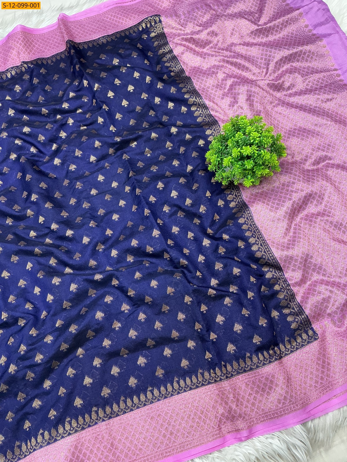 Navy Blue Dupion Soft silk saree