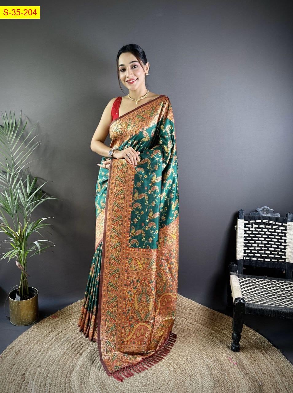 Green Pashmina silk saree