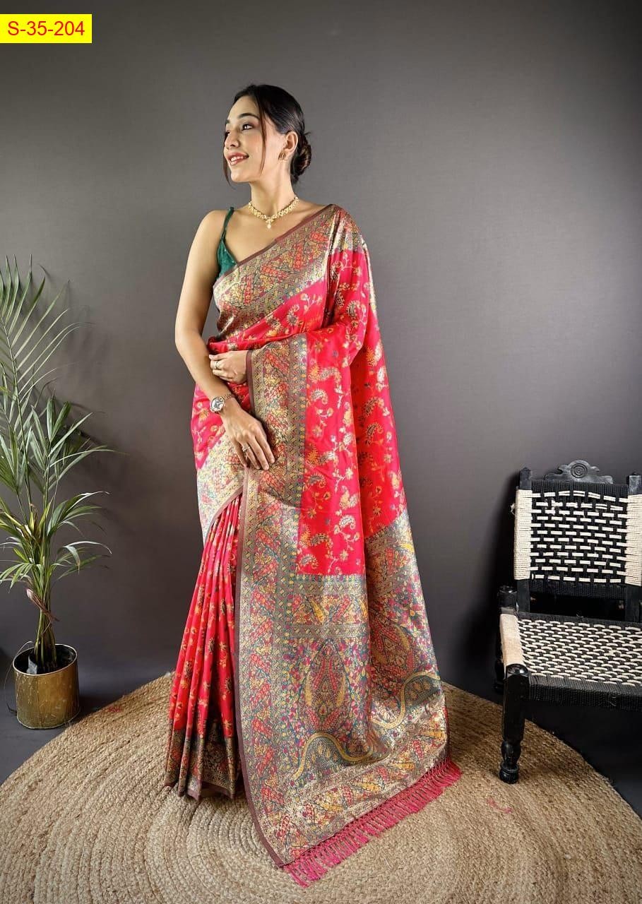 Pink Pashmina silk saree