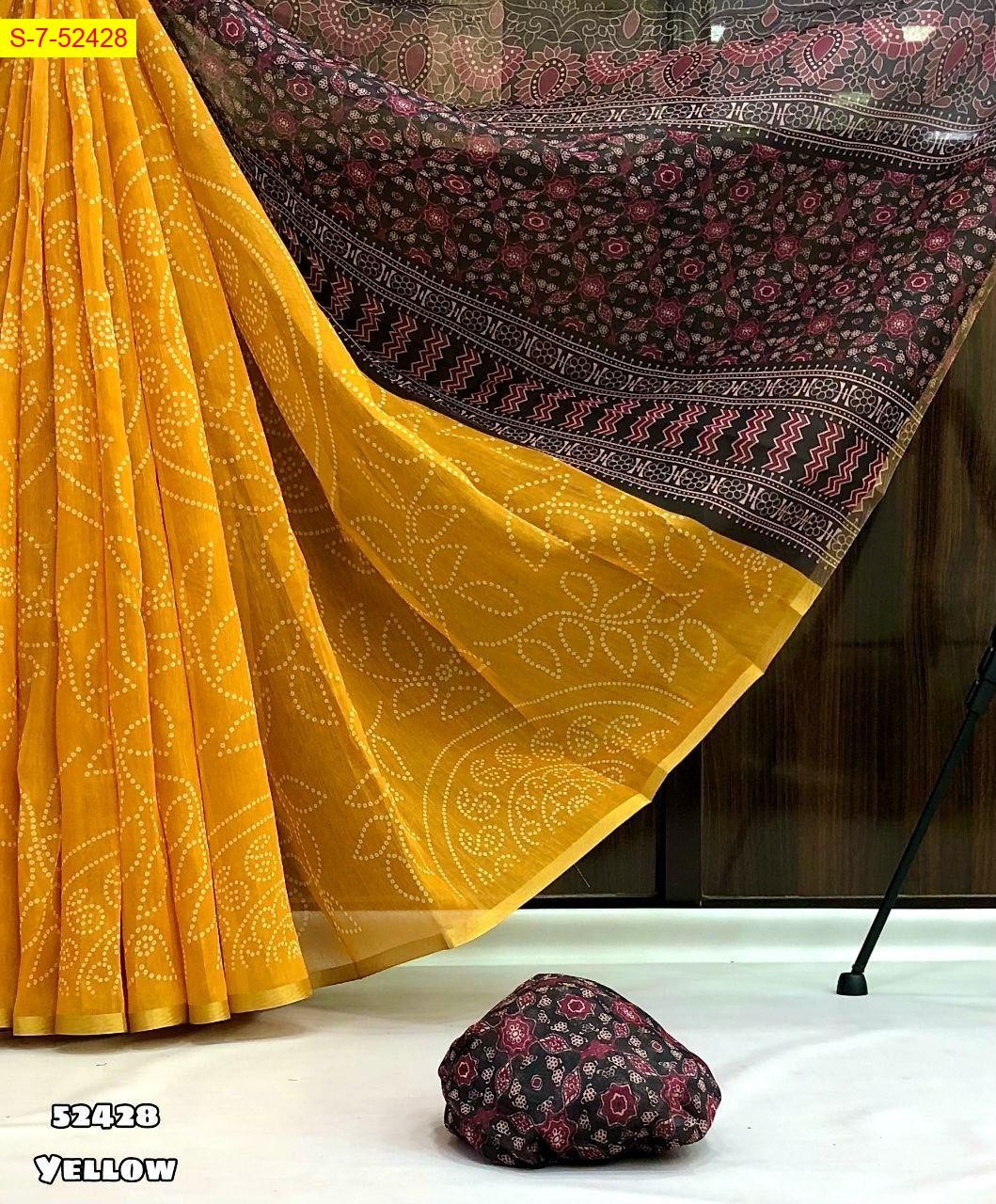 Yellow Soft chenderi Bandhni digital print sarees