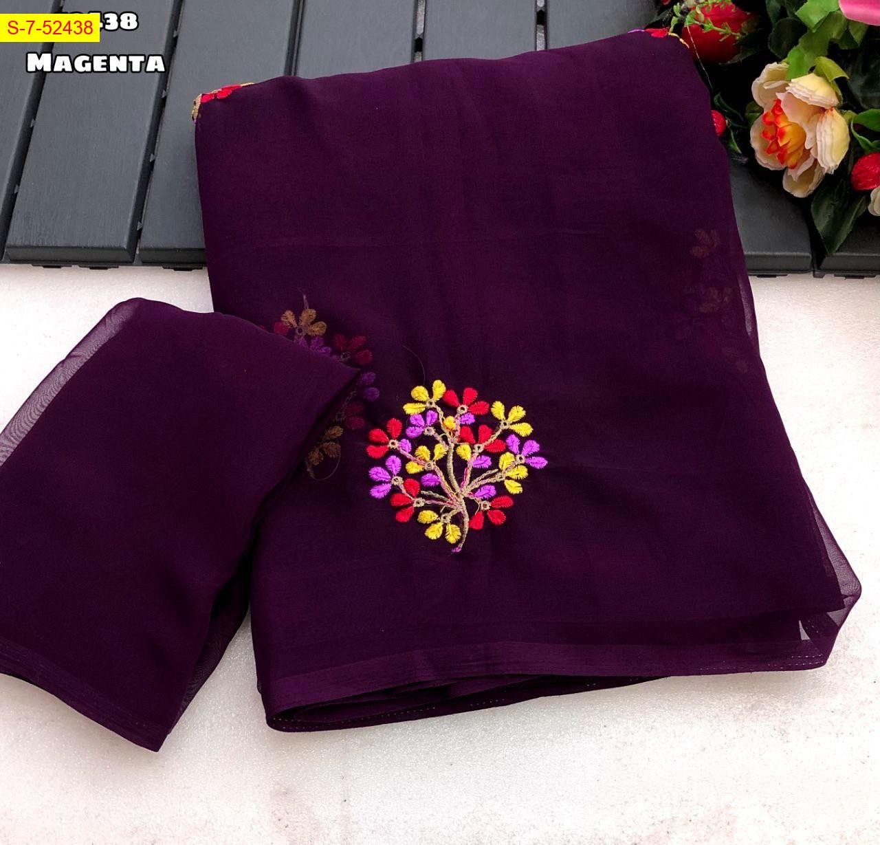 Magenta Georgette embroidery sarees