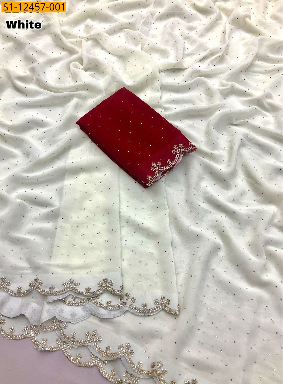 White Fancy chiffon Saree