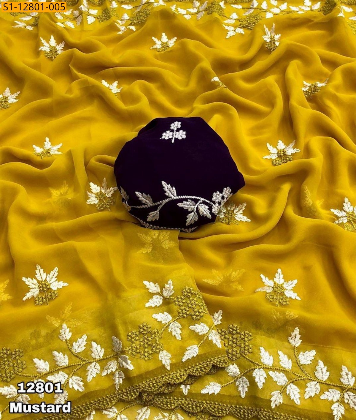 Mustard Fancy georgette sarees