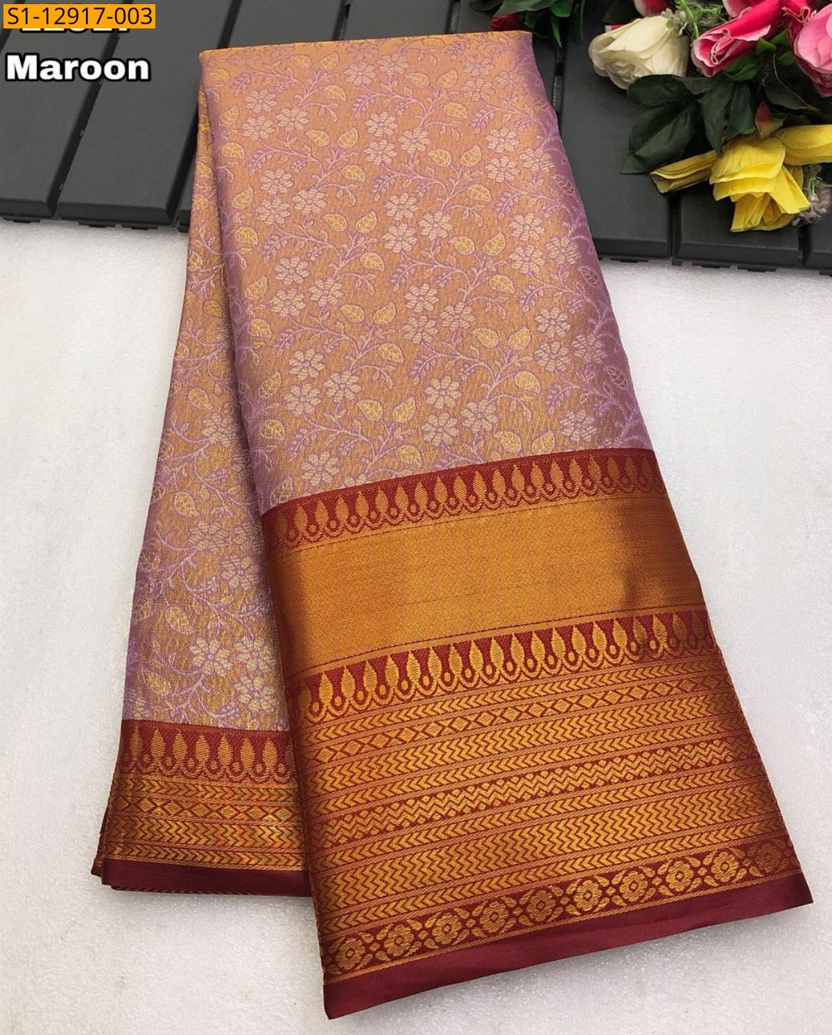 Maroon Fancy Kanjiviram pattu silk Saree