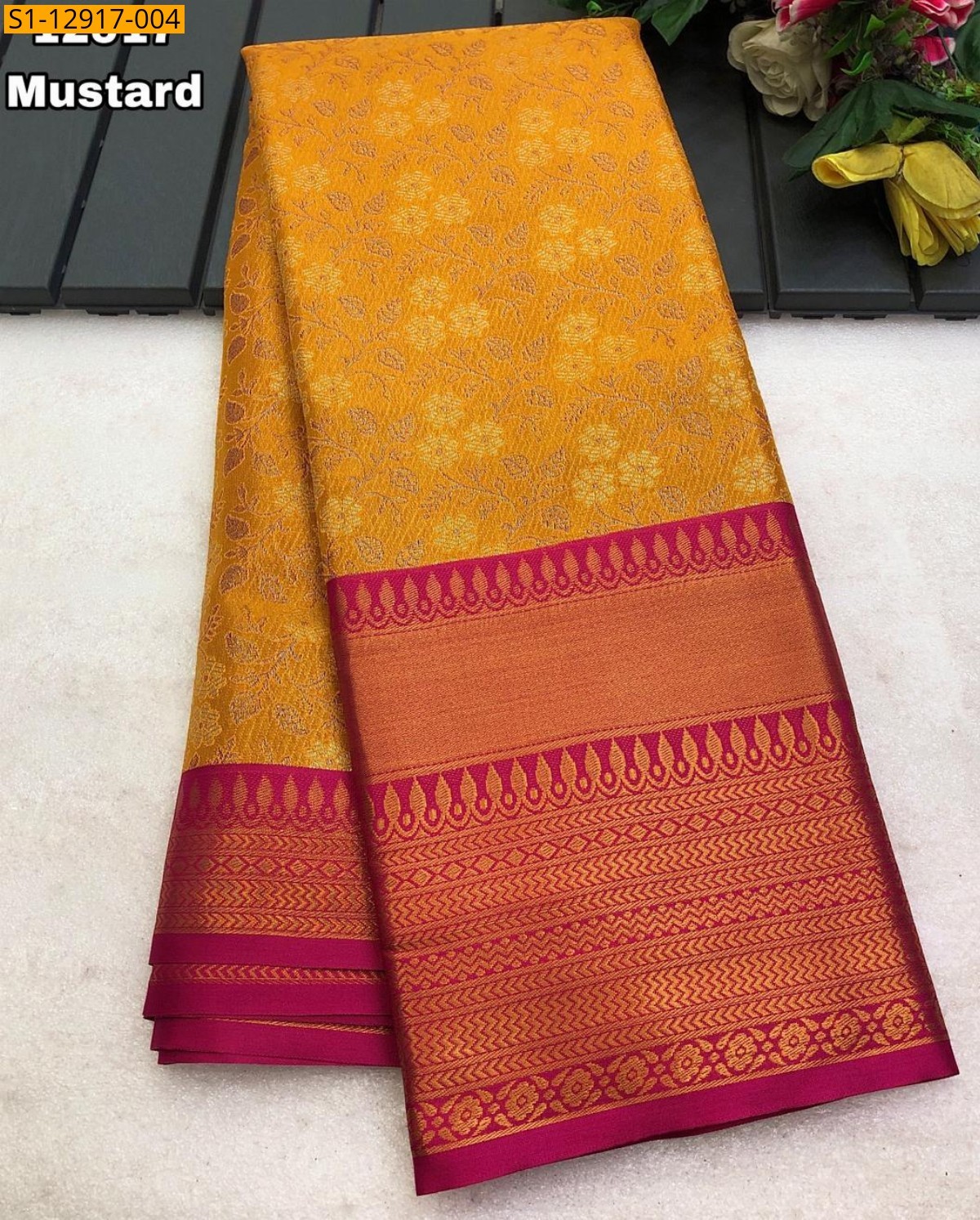 Mustard Yellow Fancy Kanjiviram pattu silk Saree
