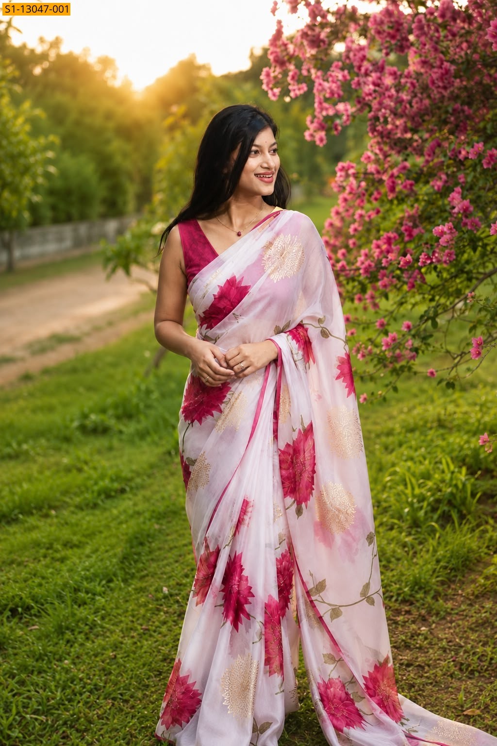 Celebrity inspired Kora organza Saree - White