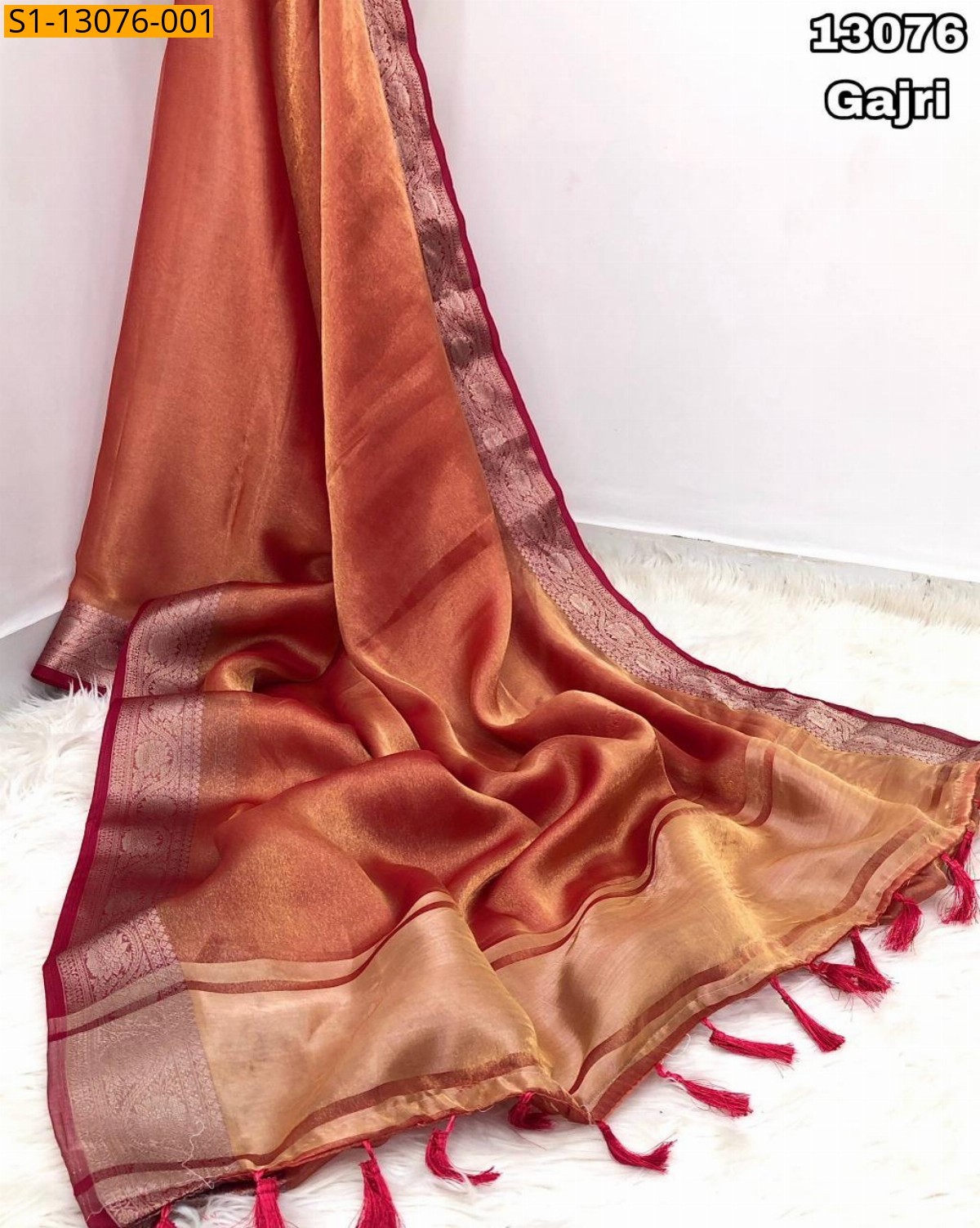Gajri Soft and smooth fendy satin two tone saree