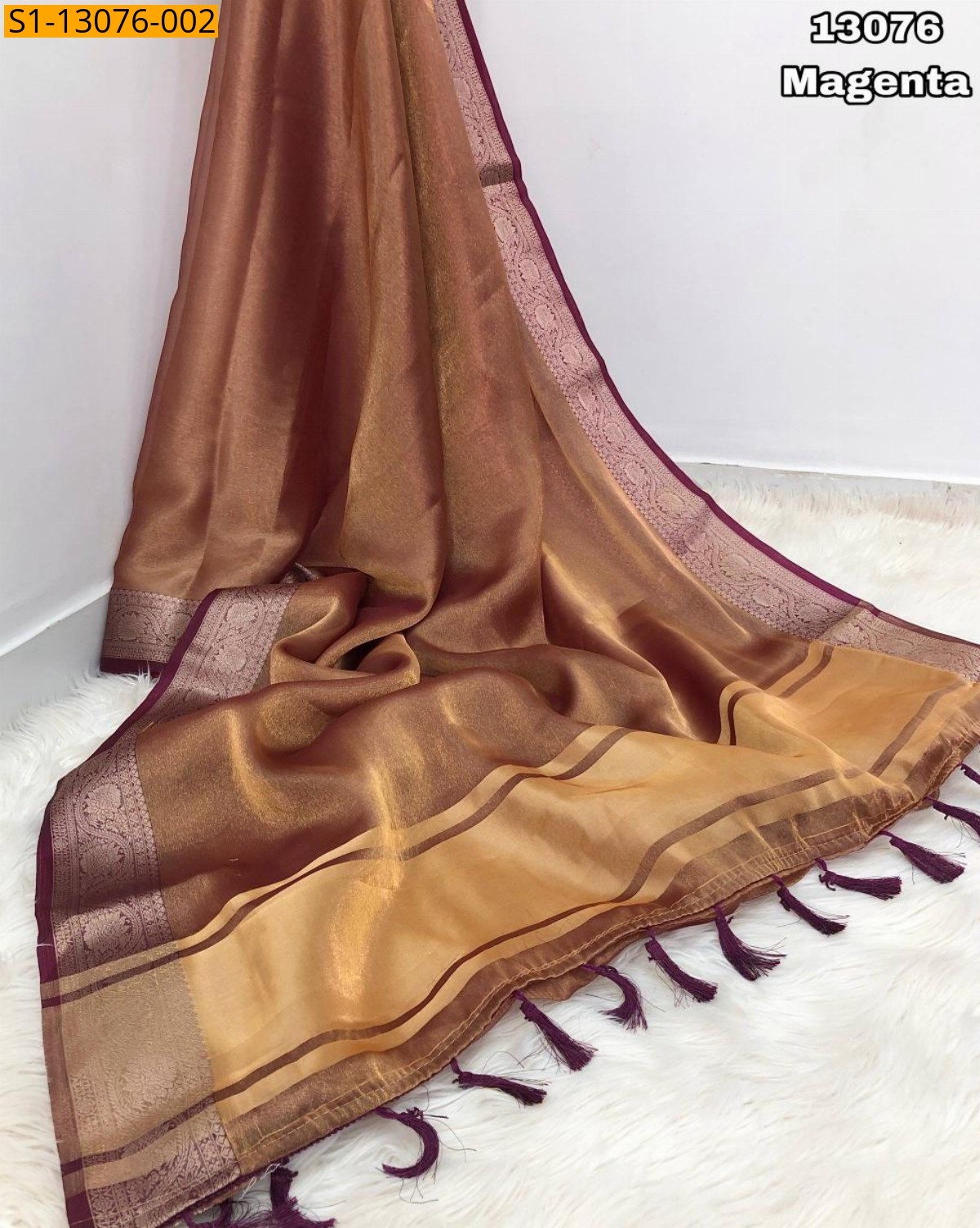 Magenta Soft and smooth fendy satin two tone saree