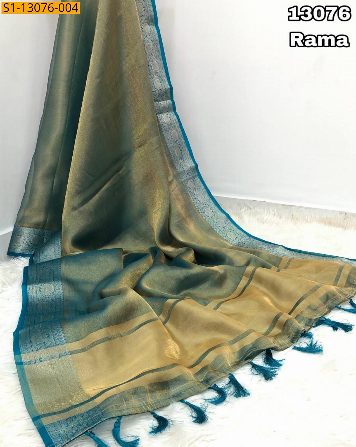 Rama Soft And smooth fendy satin two tone saree