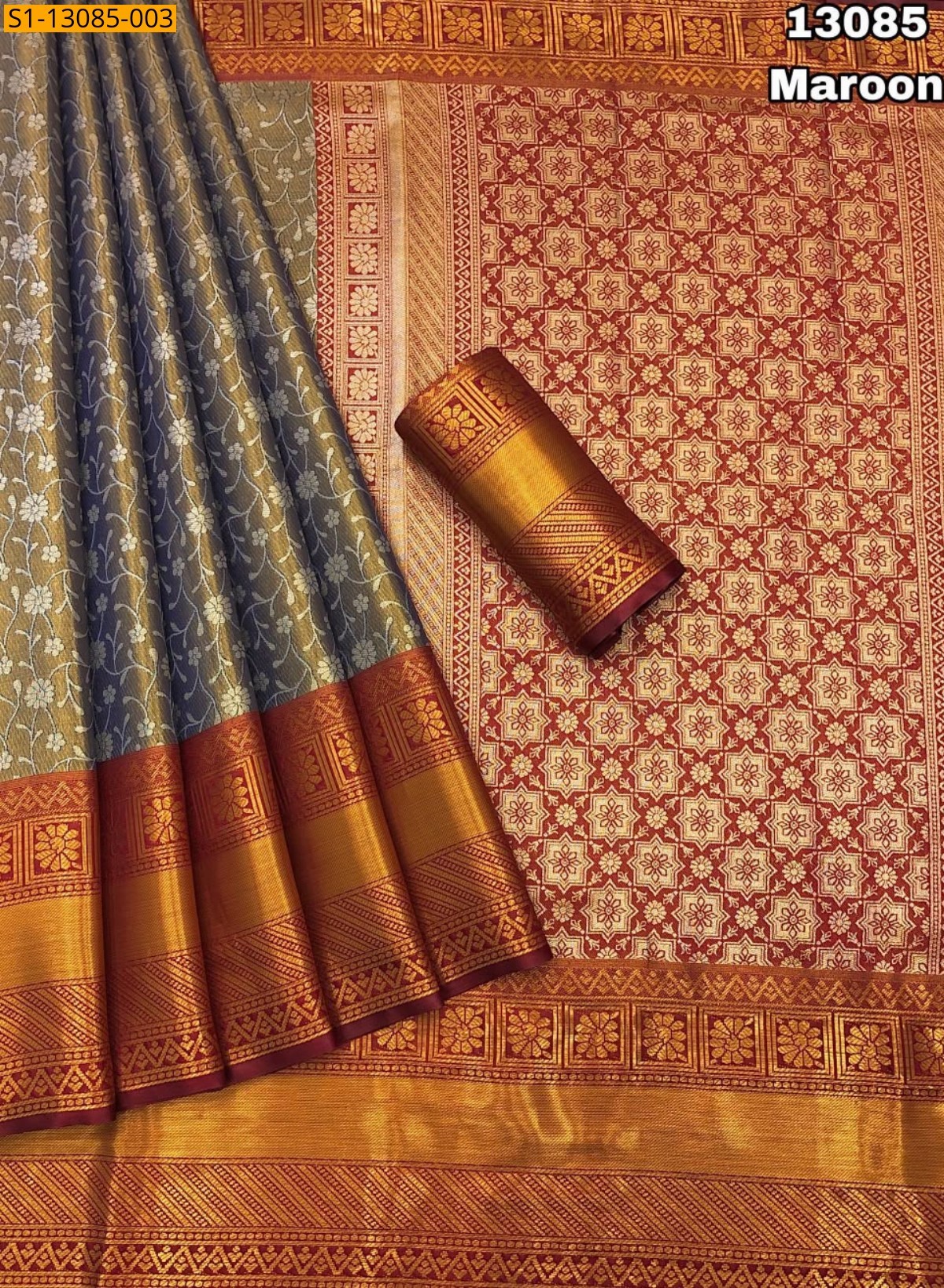Maroon Fancy Kanjiviram Pattu Silk Sare