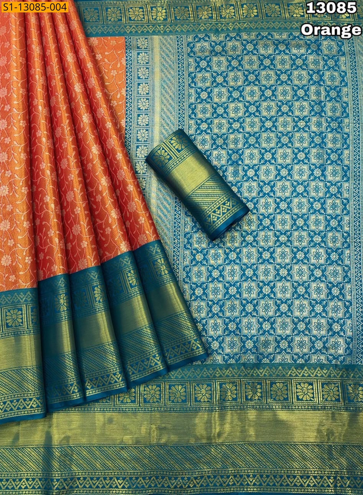 Orange Fancy Kanjiviram Pattu Silk Sare