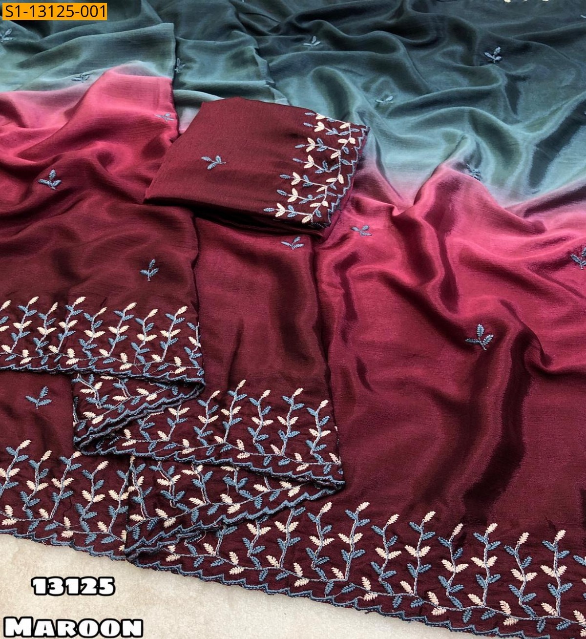 Maroon Chinnon padding shaded saree