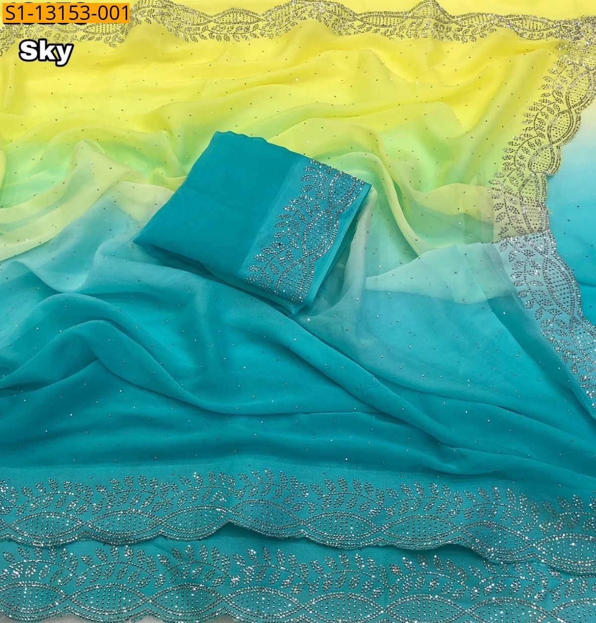 Sky Fancy Star Georgette Saree