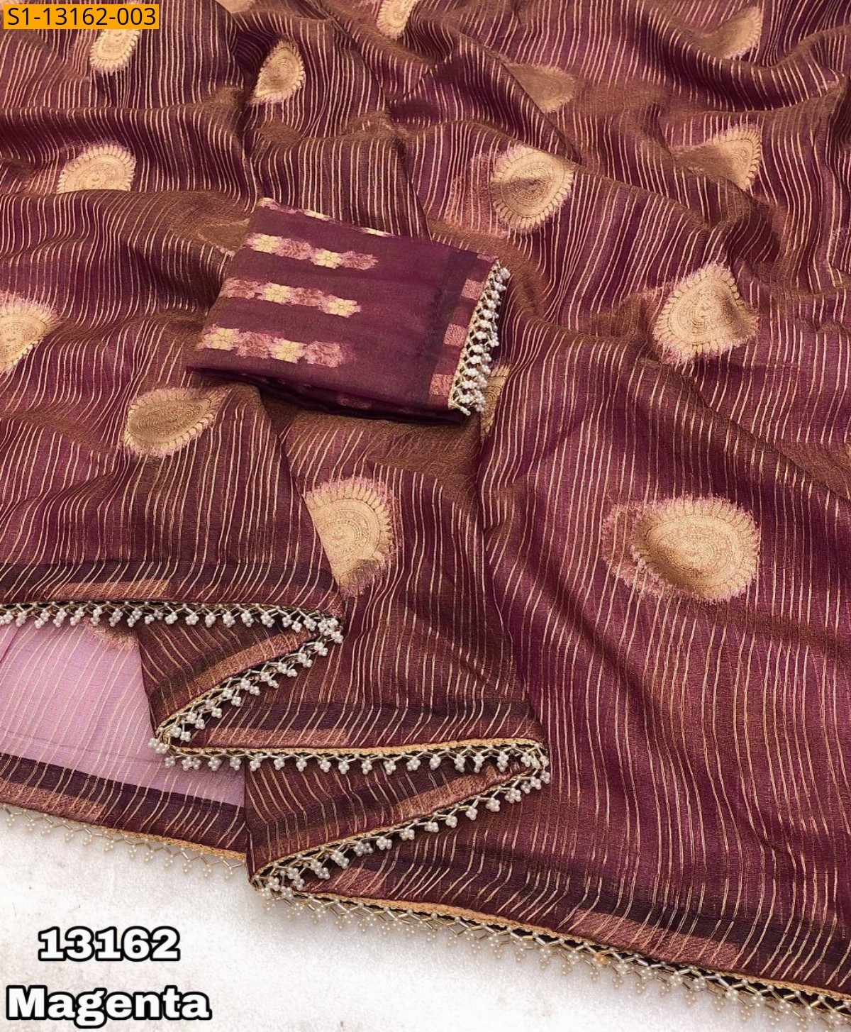Magenta Tissue Silk Hand Dyed Saree