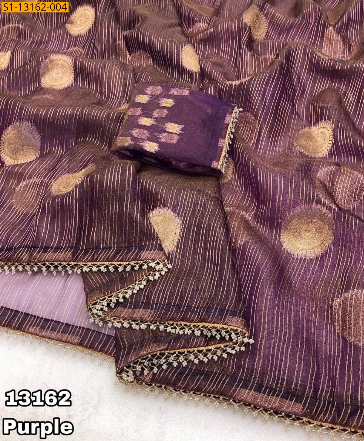 Purple Tissue Silk Hand Dyed Saree