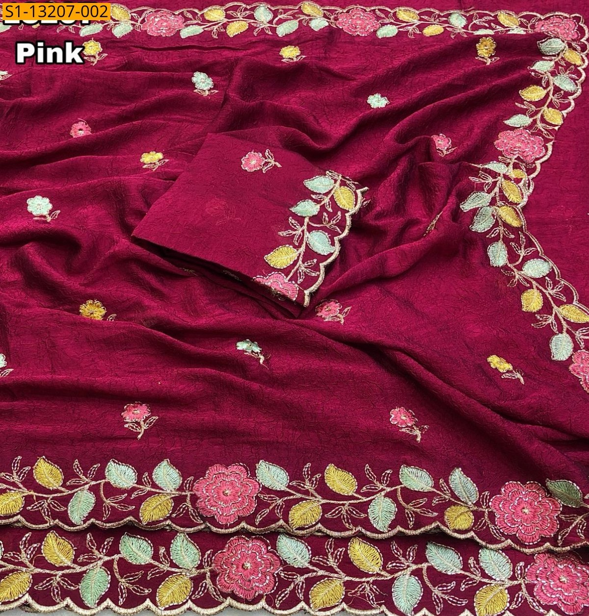 Pink Rangoli Crush With Floral Design Saree