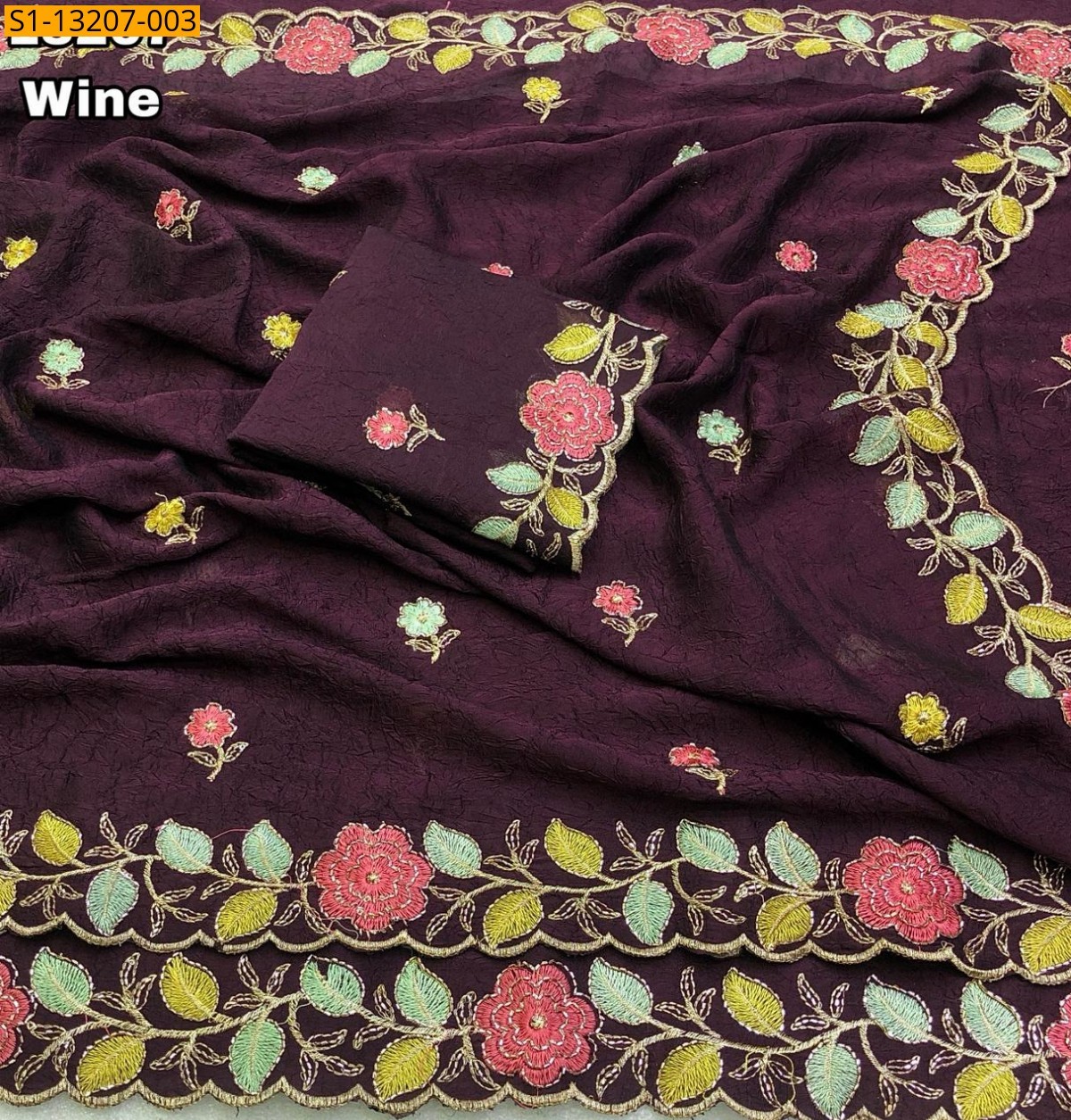 Wine Rangoli Crush With Floral Design Saree