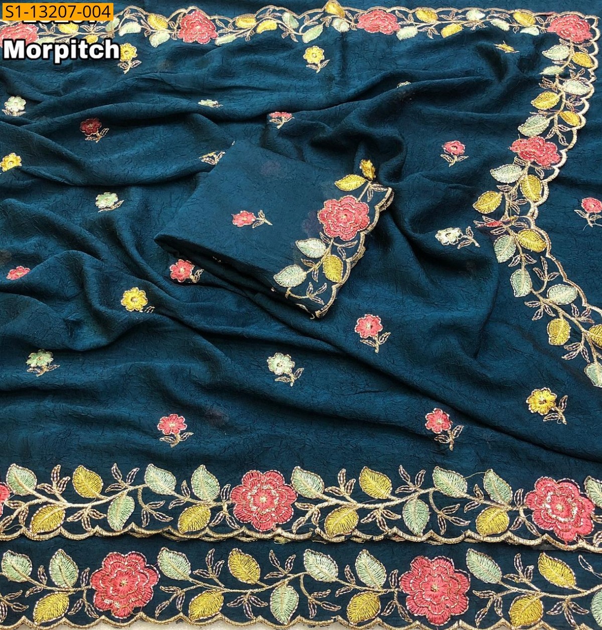 Morpitch Rangoli Crush With Floral Design Saree