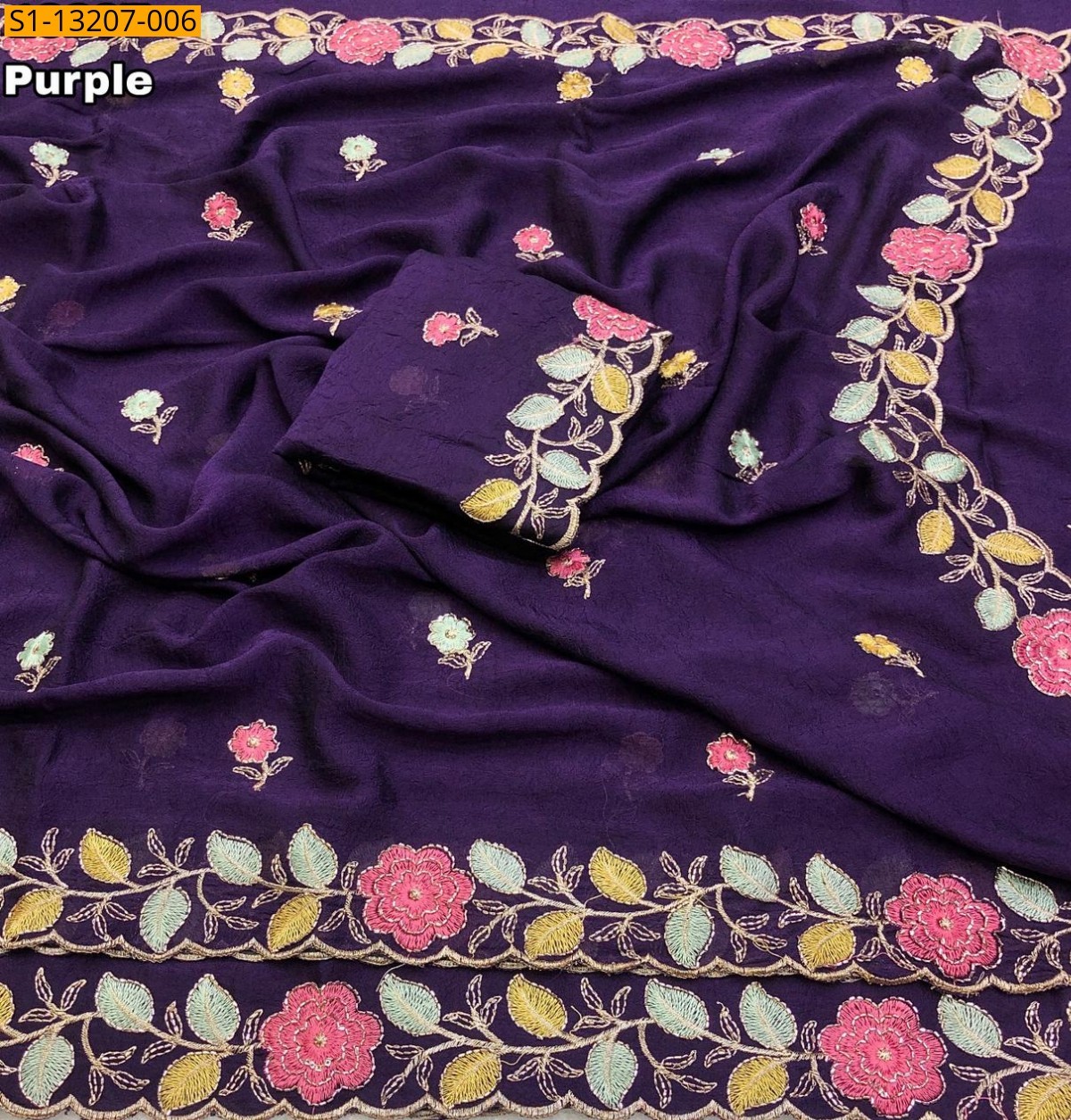 Purple Rangoli Crush With Floral Design Saree